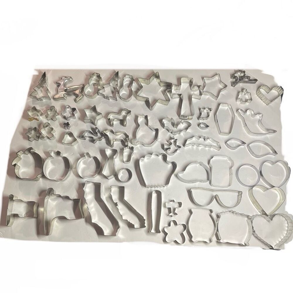 Vintage Metal Cookie Cutter Lot 55 Pieces Christmas Halloween St. Patrick’s Anim